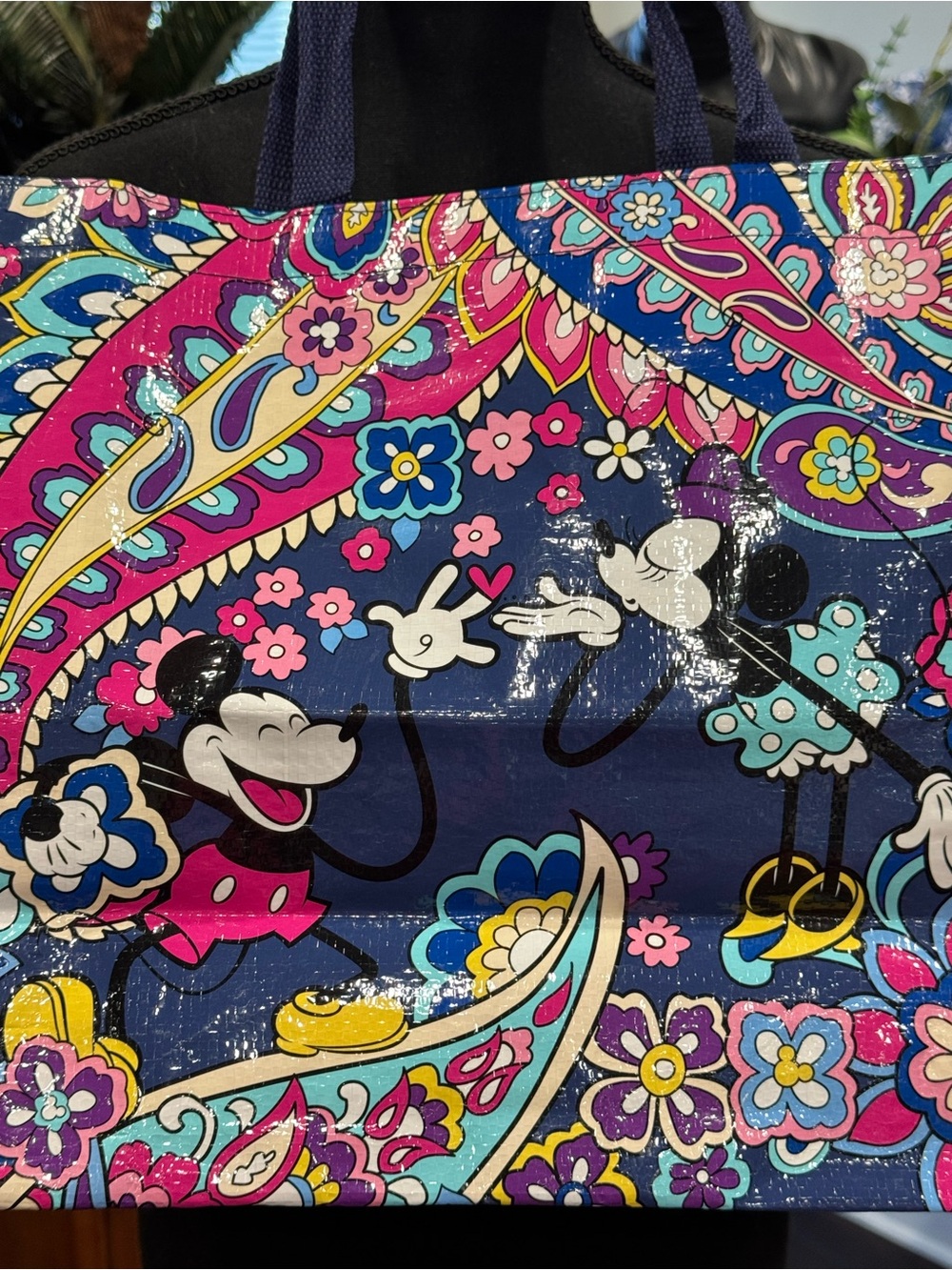 Stylish Floral Paisley Tote Bag with Cartoon Print - Navy Pink Vera Bradley - Picture 2 of 5